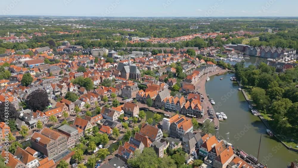Aerial drone video of the city center in the typical dutch town of Hoorn, the Netherlands. Aerial drone video of the city center in the typical dutch town of Hoorn, the Netherlands.