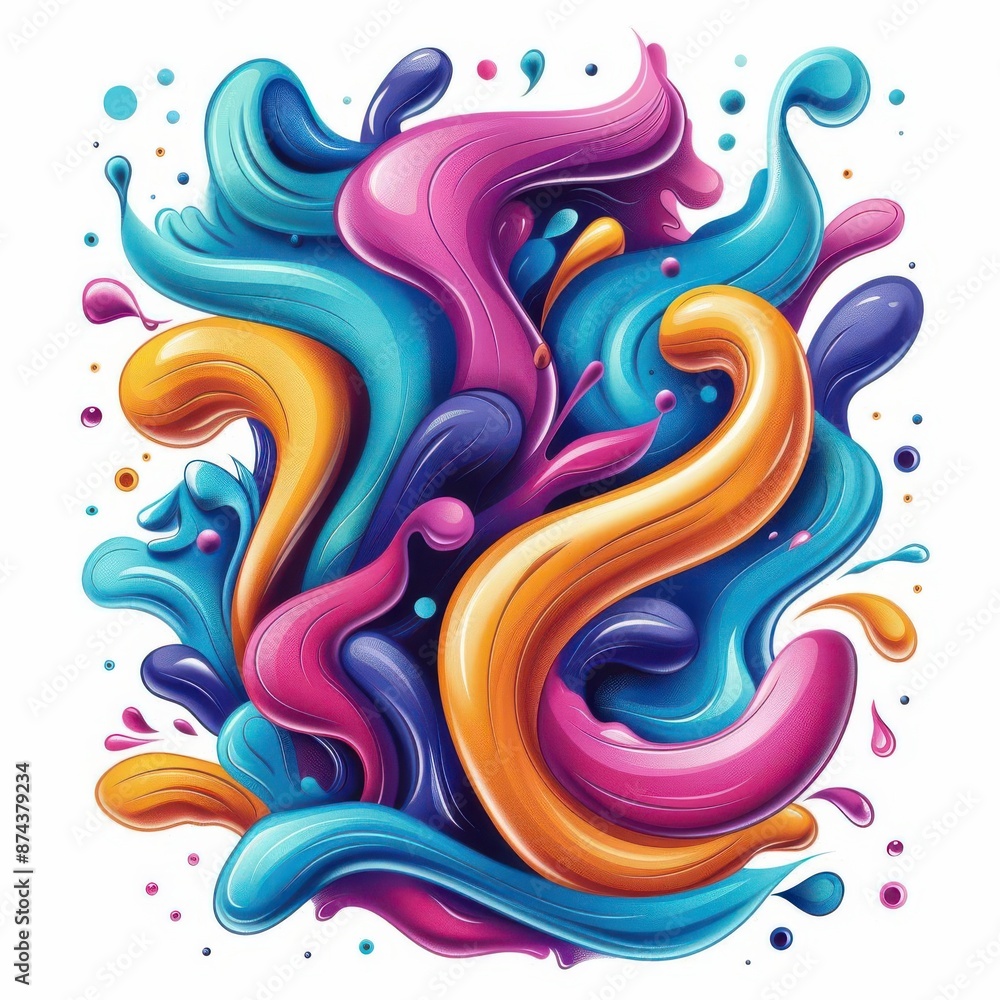 Vibrant abstract digital painting with colorful swirling shapes and dynamic splashes creating a lively and energetic composition. Vibrant abstract digital painting with colorful swirling shapes and dynamic splashes creating a lively and energetic composition.