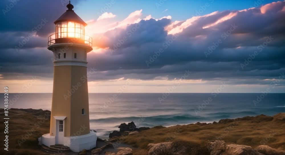 Lighthouse overlooking the ocean in the evening serene and picturesque seascape Seamless looping time lapse virtual video animation background 4k animation Lighthouse overlooking the ocean in the evening serene and picturesque seascape Seamless looping time lapse virtual video animation background 4k animation