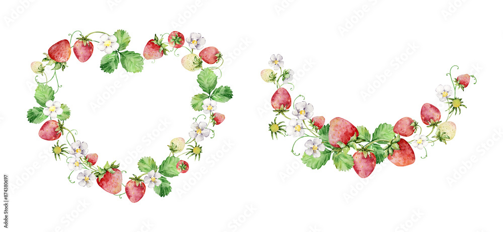 Watercolor straberry wreath set Watercolor straberry wreath set