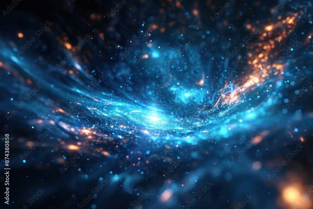 Blue and orange lights swirl and dance in a dark and mysterious space Blue and orange lights swirl and dance in a dark and mysterious space