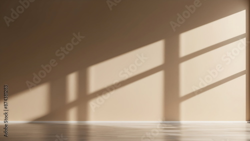 empty beige wall background with shadow from the window 