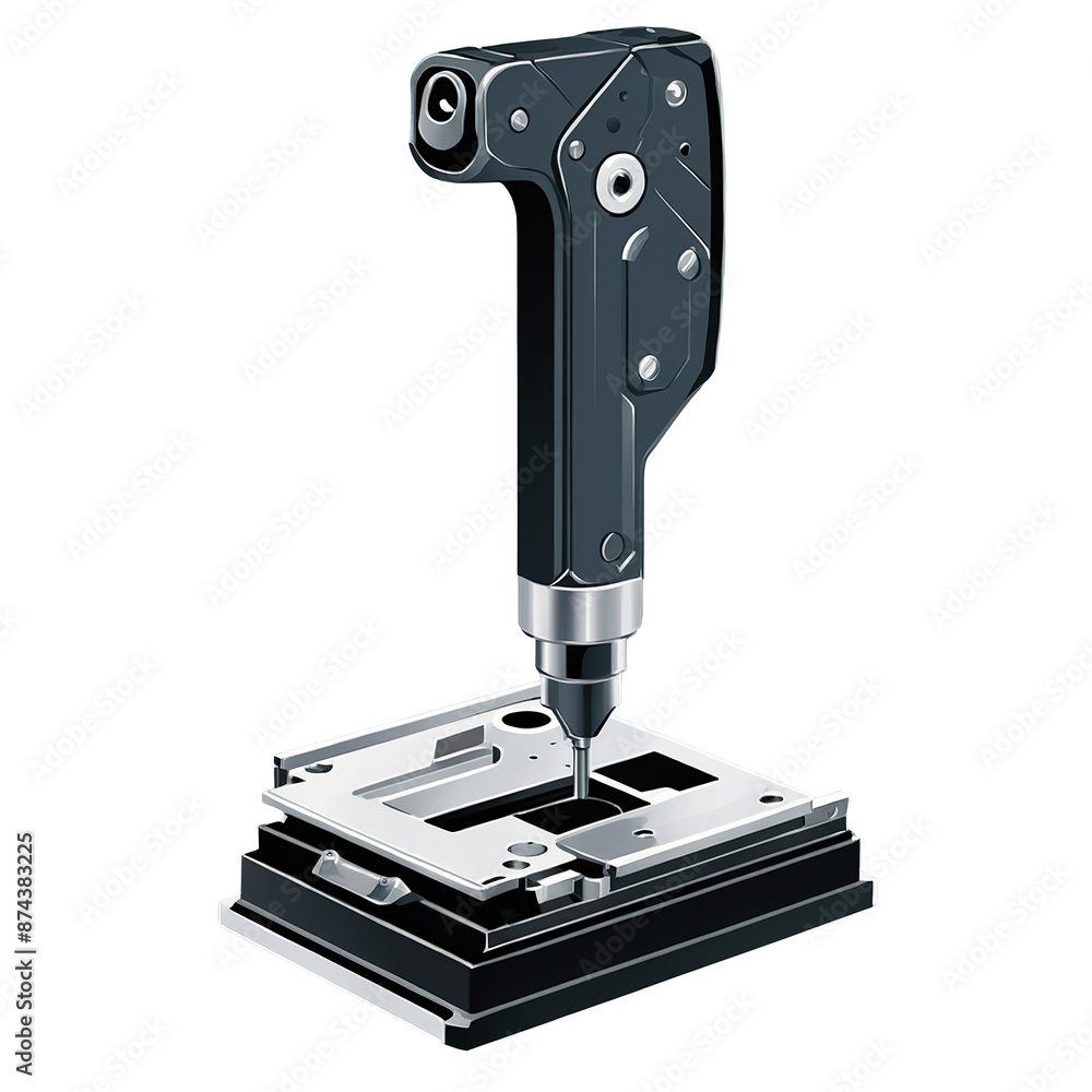 A mechanical tool with a rectangular platform and a lever on one side.. A mechanical tool with a rectangular platform and a lever on one side..