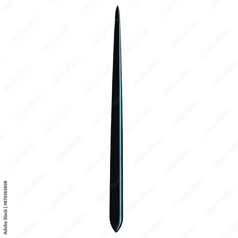 An elongated pointed object with a flat handle at one end and a sharp toothed edge at the other. The body of the object is smooth and tapered.. An elongated pointed object with a flat handle at one end and a sharp toothed edge at the other. The body of the object is smooth and tapered..