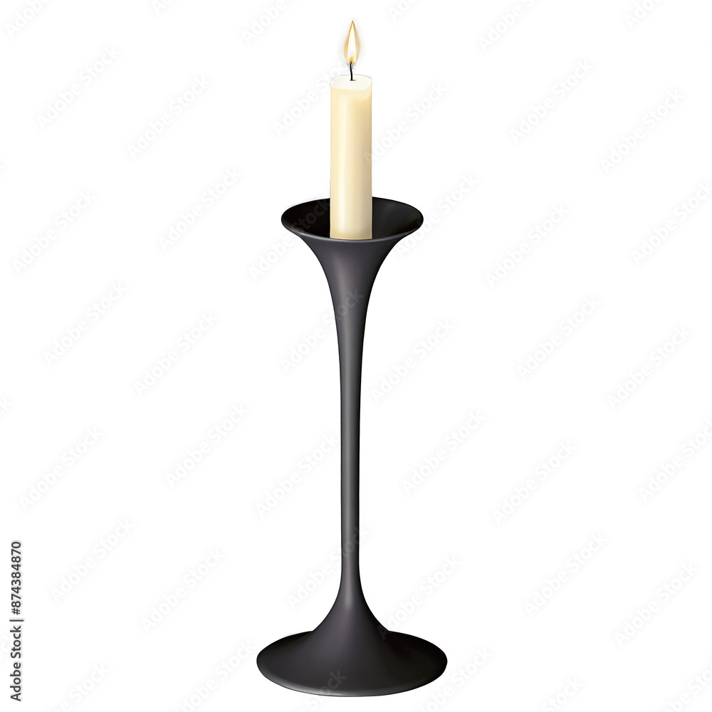A tall slender holder with a round base and a curving stem featuring a hollow center for placing a candle.. A tall slender holder with a round base and a curving stem featuring a hollow center for placing a candle..