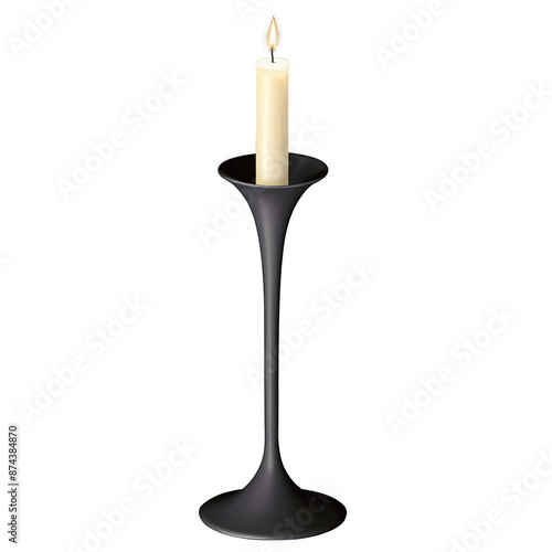 A tall slender holder with a round base and a curving stem featuring a hollow center for placing a candle.. photo