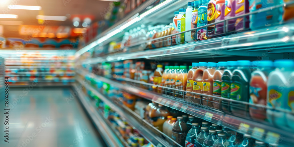 Rows of colorful bottles and containers line the shelves of a well-lit grocery store aisle. Rows of colorful bottles and containers line the shelves of a well-lit grocery store aisle.