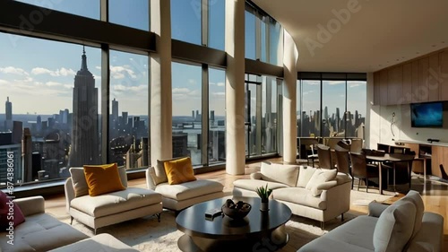 Luxurious Living Room with Panoramic City View of New York City Skyline