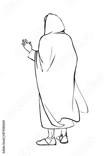 Vector drawing. The man in the coat. Back view