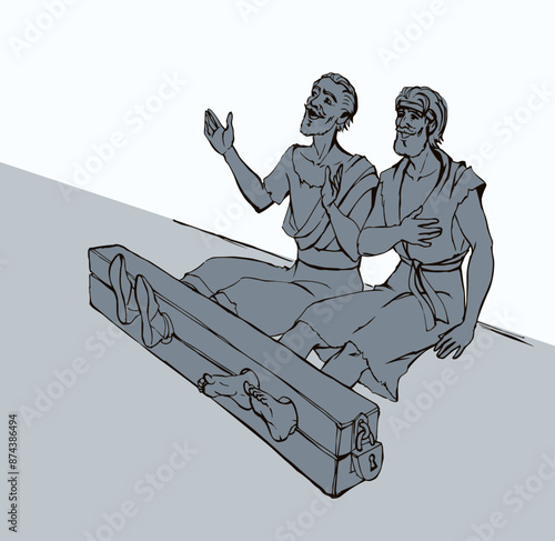 Paul and Silas in prison. Vector drawing