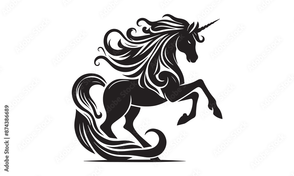 unicorn, Magic unicorn silhouette, Silhouette of a flying unicorn, Unicorn head circle tattoo illustration, horses tattoo. Black unicorn silhouette vector style and white background unicorn, Magic unicorn silhouette, Silhouette of a flying unicorn, Unicorn head circle tattoo illustration, horses tattoo. Black unicorn silhouette vector style and white background