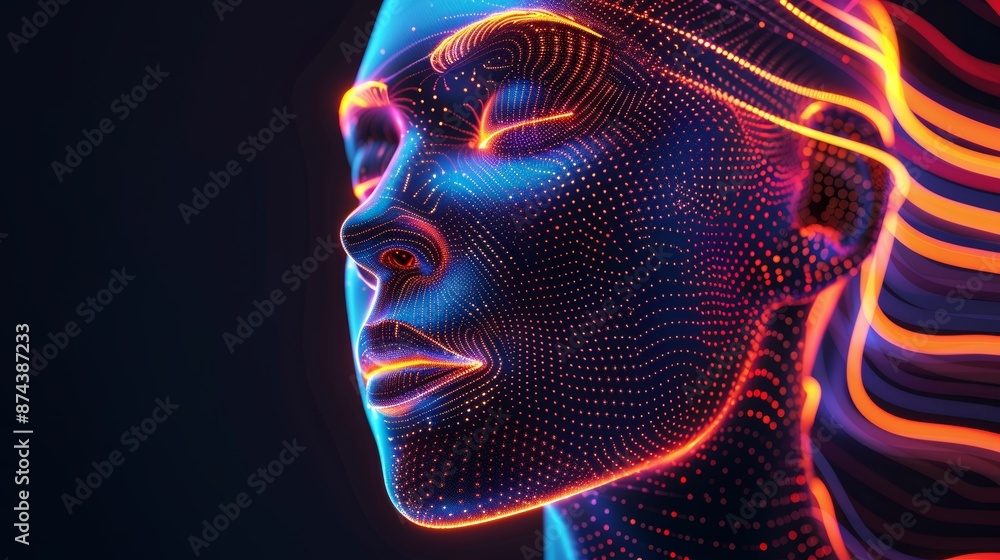 Vibrant Neon Waves on Abstract Head, Futuristic Design Concept Generative AI Vibrant Neon Waves on Abstract Head, Futuristic Design Concept Generative AI