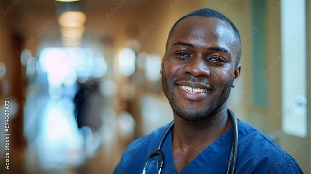 Smiling Doctor in Hospital Hallway Generative AI Smiling Doctor in Hospital Hallway Generative AI