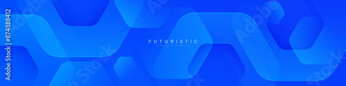 Blue abstract background with geometric shapes. Blue gradient hexagon shape. Dynamic shapes composition. Modern design. Futuristic technology concept. Vector illustration