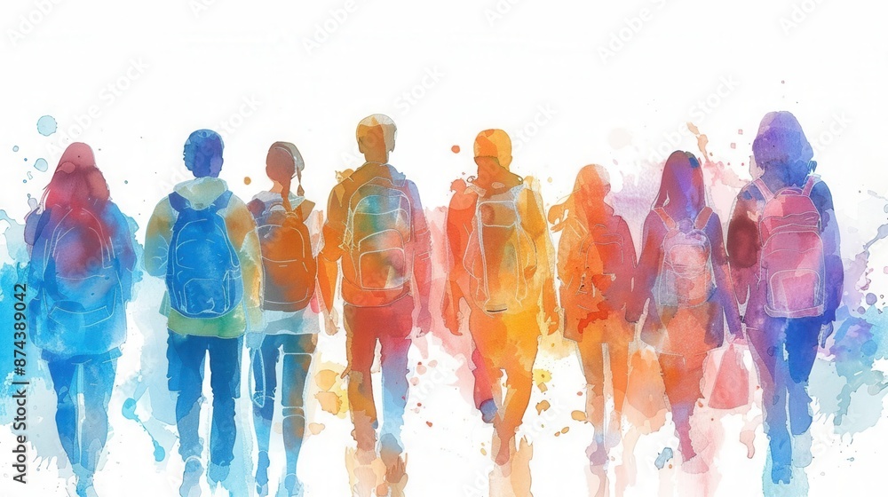 custom made wallpaper toronto digitalNew student orientation, buddy system, making friends, Watercolor style, white background