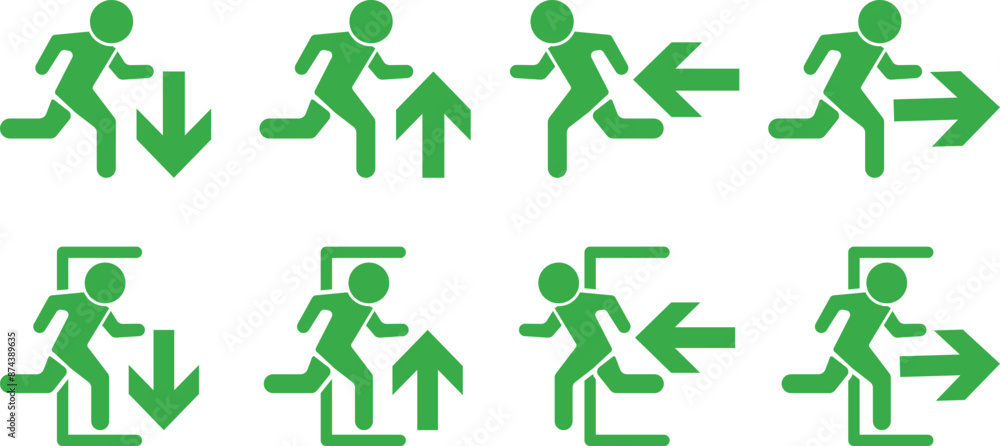 Toilet sign. Bathroom icon collection. Exit emergency sign vector. Emergency exit door sign vector. Toilet Toilet sign. Bathroom icon collection. Exit emergency sign vector. Emergency exit door sign vector. Toilet