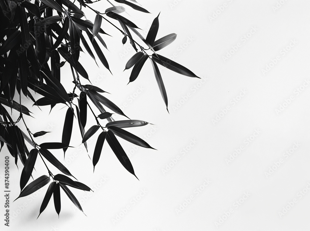 Obraz premium Black and white photography of bamboo leaves, botanicals, leaves, plant life, minimalism, isolated on a white background