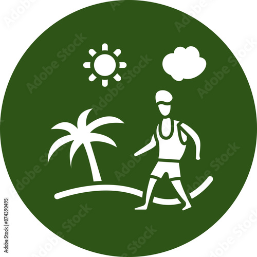 Man In Beach Glyph Green Circle Icon