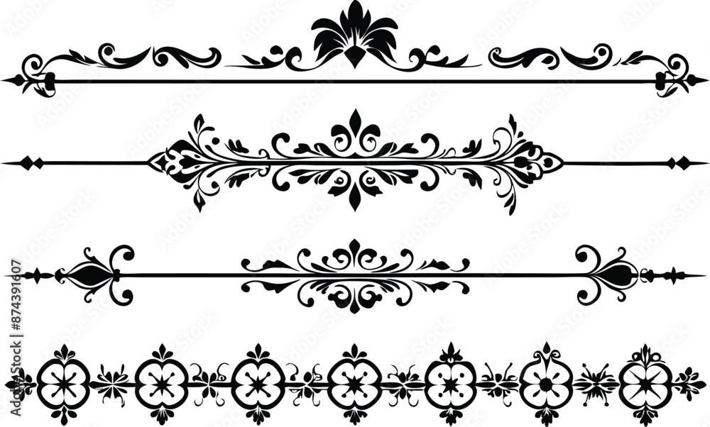 set of decorative divider elements illustration black and white set of decorative divider elements illustration black and white