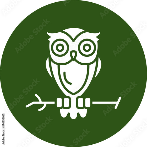 Owl Glyph Green Circle Icon