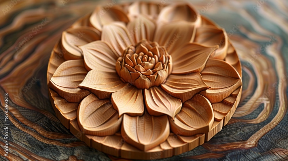 round flower logo carved into wood round flower logo carved into wood