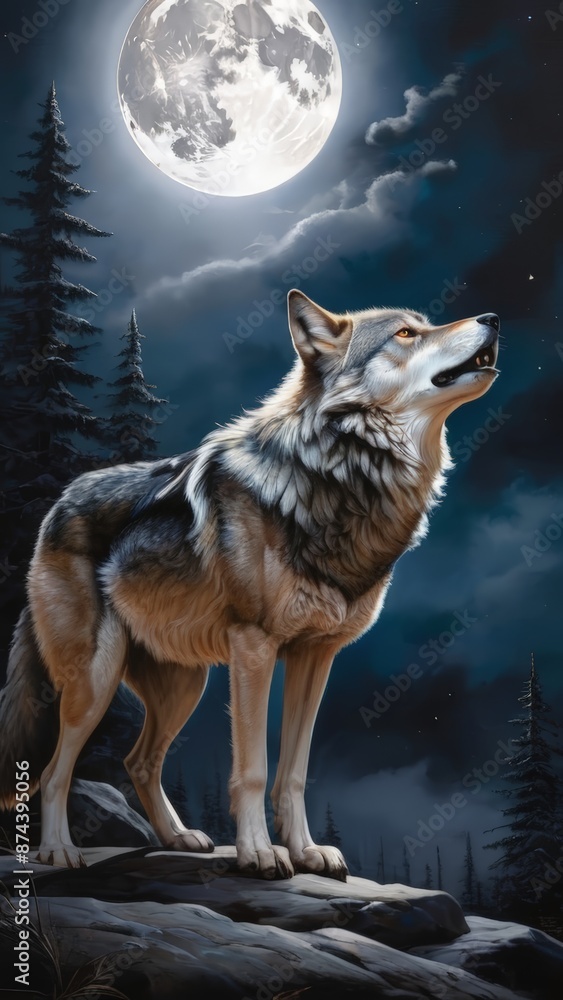 Illustration of a wolf roaring in the forest at night with a scary forest situation. The Barking Wolf. Wolf in the Forest. Howling at the Moon Illustration of a wolf roaring in the forest at night with a scary forest situation. The Barking Wolf. Wolf in the Forest. Howling at the Moon