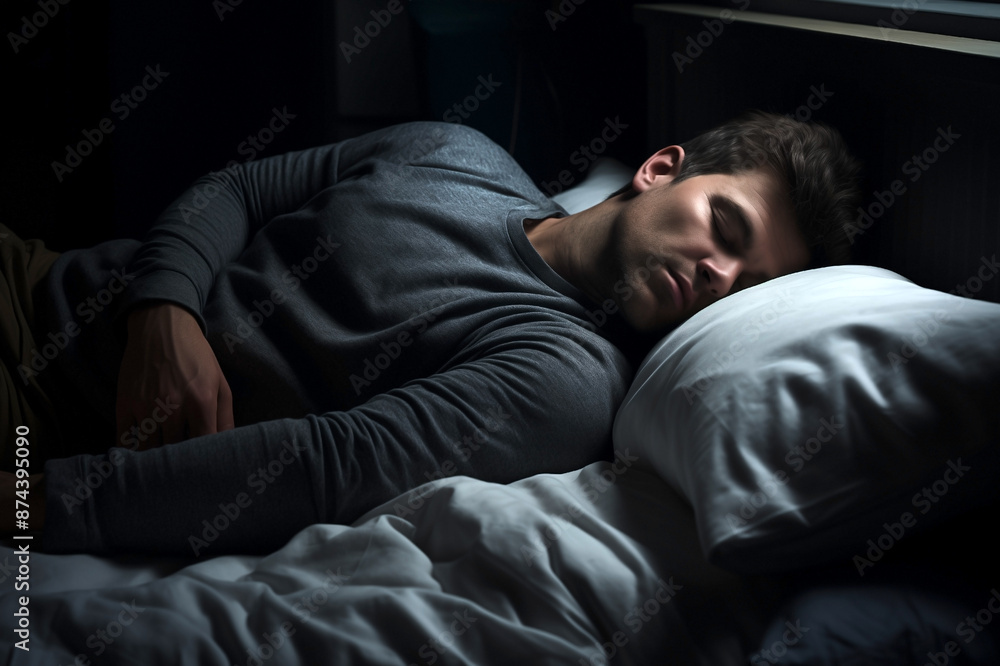 man sleeping on bed in dark room man sleeping on bed in dark room