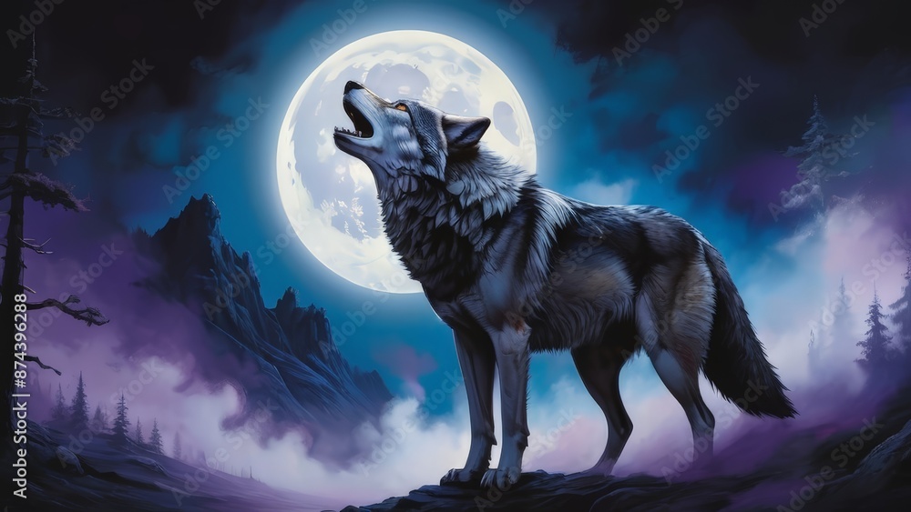 Illustration of a wolf roaring in the forest at night with a scary forest situation. The Barking Wolf. Wolf in the Forest. Howling at the Moon Illustration of a wolf roaring in the forest at night with a scary forest situation. The Barking Wolf. Wolf in the Forest. Howling at the Moon