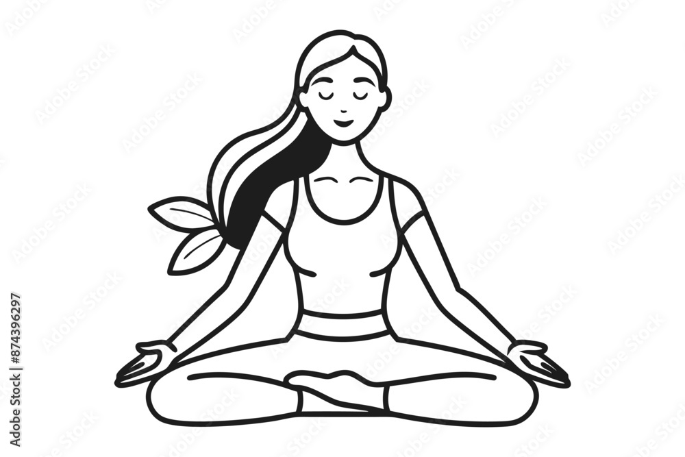 A simple black and white outline drawing of a woman practicing yoga. A simple black and white outline drawing of a woman practicing yoga.