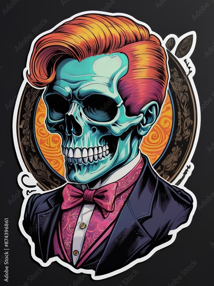 Colored Illustration of a Skull Head with a Macho Hairstyle. Tatto Artwork Design Template. Tatto Design. Hipster Skull Colored Illustration of a Skull Head with a Macho Hairstyle. Tatto Artwork Design Template. Tatto Design. Hipster Skull