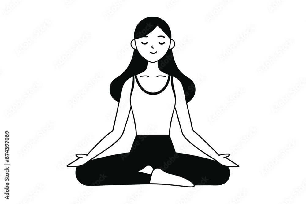 A simple black and white outline drawing of a woman practicing yoga. A simple black and white outline drawing of a woman practicing yoga.