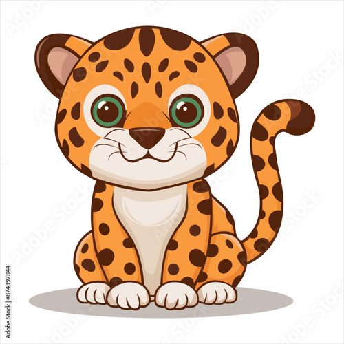 Cartoonish Vector Illustration of a Jaguar on a White Background