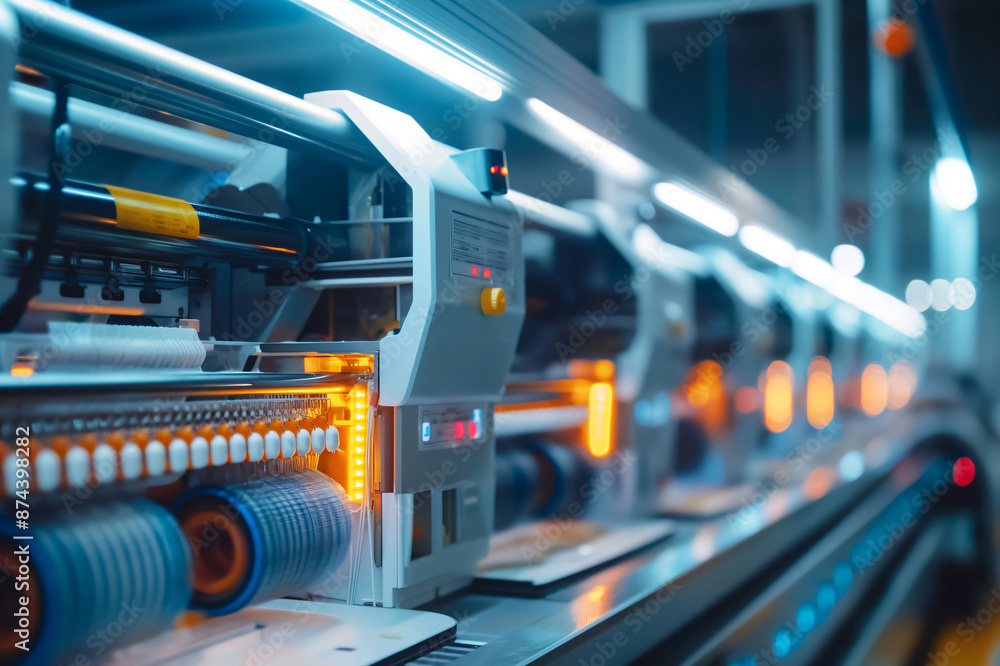 Automated machines knit clothes in a textile factory, showcasing modern technology for efficient garment production Automated machines knit clothes in a textile factory, showcasing modern technology for efficient garment production