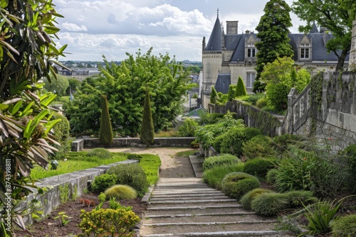 serene garden view of Ch?teau d'Angers in France