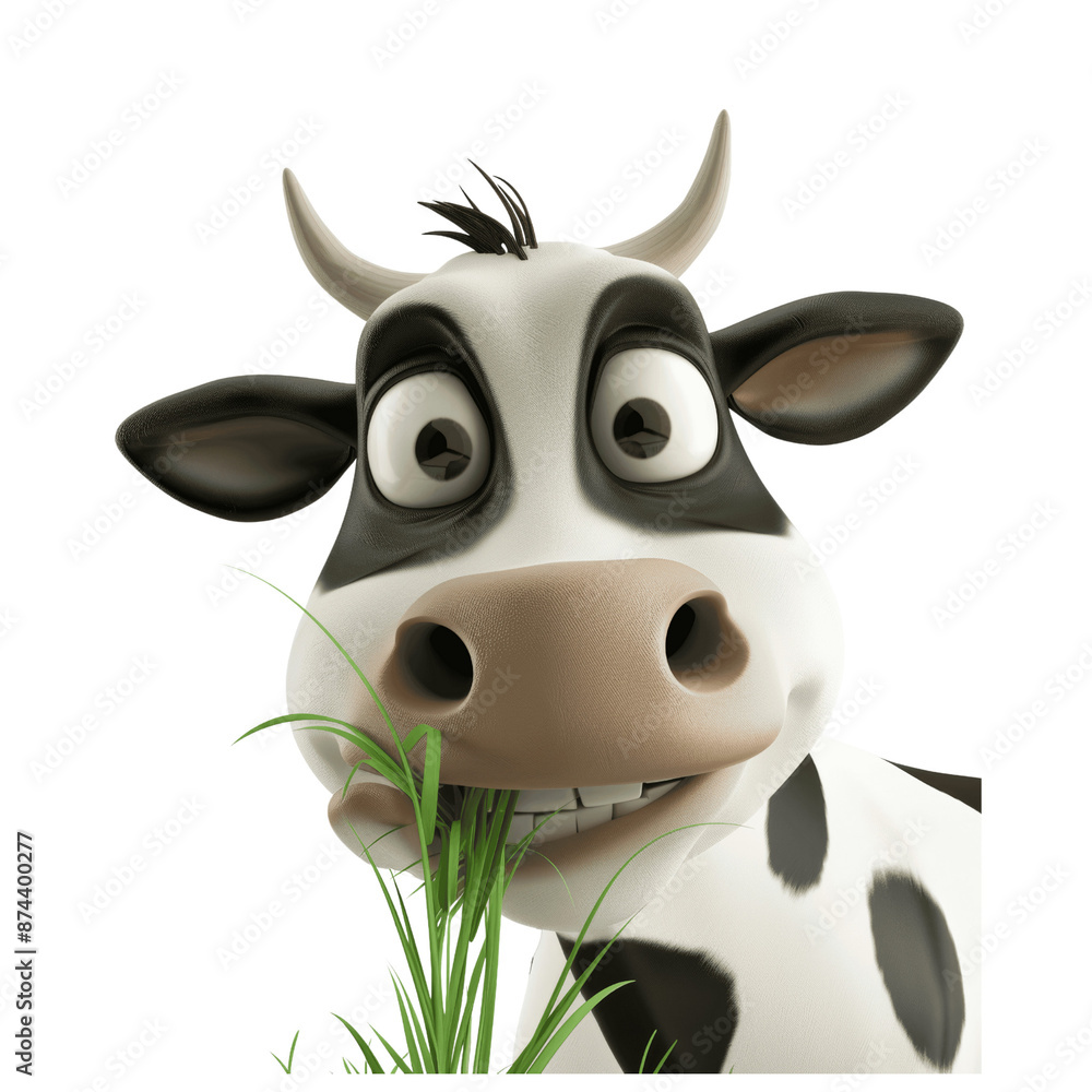 Happy 3D Cartoon Holstein Cow Eating Isolated
Happy 3D Cartoon Holstein Cow Eating Isolated