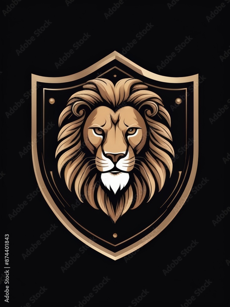 Luxury Lion Head With Shild Logo Design Template. Gold Lion Icon Symbol Template Luxury Lion Head With Shild Logo Design Template. Gold Lion Icon Symbol Template