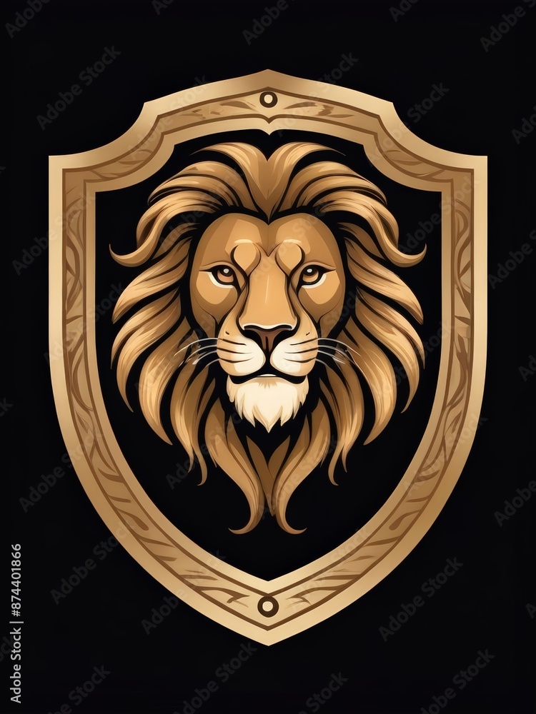 Luxury Lion Head With Shild Logo Design Template. Gold Lion Icon Symbol Template Luxury Lion Head With Shild Logo Design Template. Gold Lion Icon Symbol Template