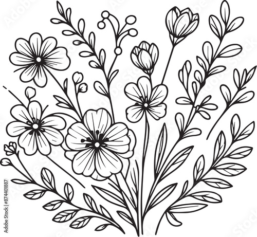 Tableau sur toile spring flower isolated, hand-drawn spring floewr drawings