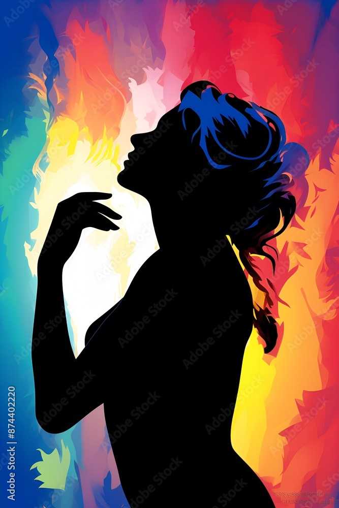 a silhouette art poster with dark and colorfull abstract background a silhouette art poster with dark and colorfull abstract background