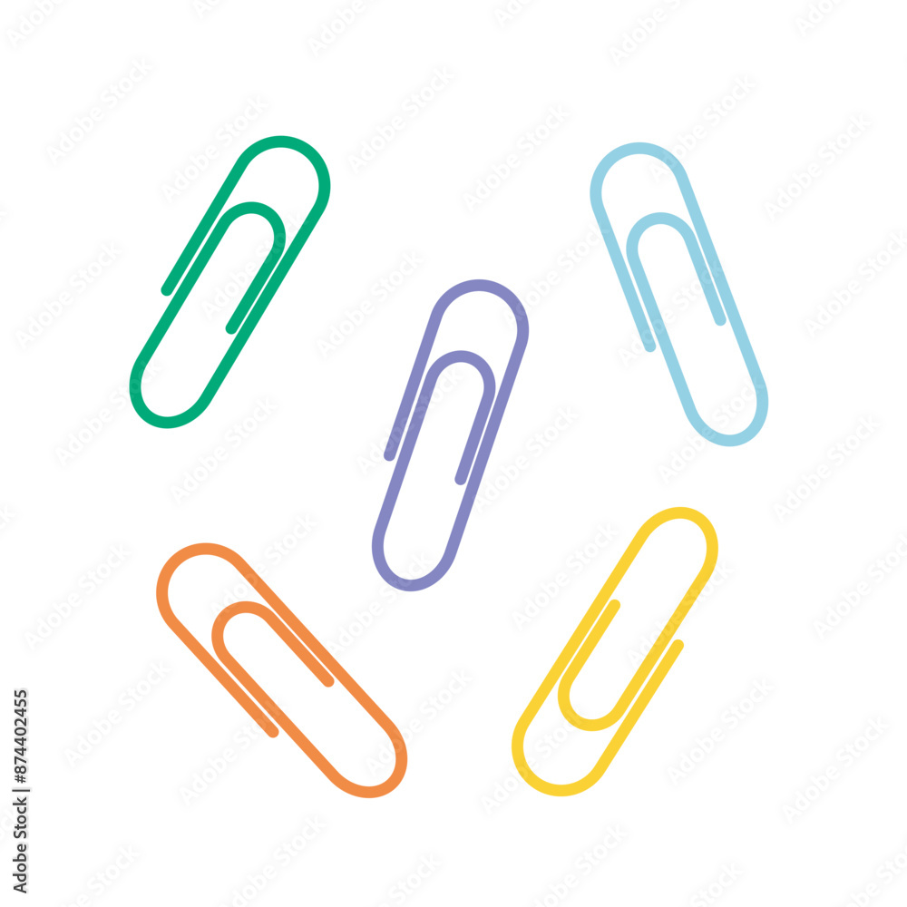 Childrens school elements. Colorful paper clips. Student supplies. Stationery. Childrens school elements. Colorful paper clips. Student supplies. Stationery.