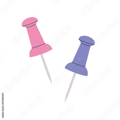 Children's school elements. Push pins on white background. Student supplies. Stationery.