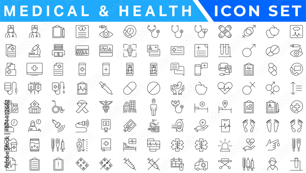 Medicine and Health outline icon set Medicine and Health outline icon set