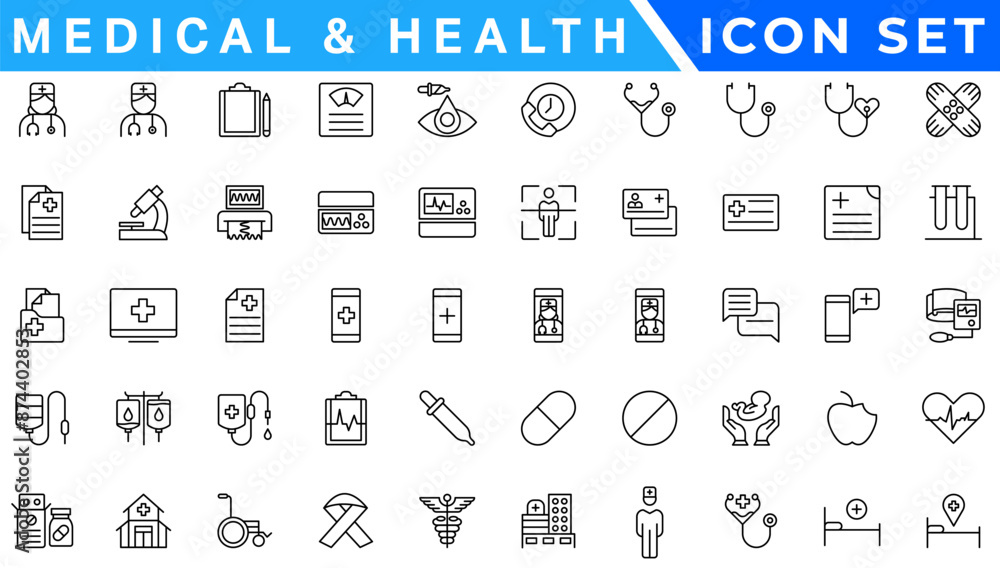 Medicine and Health outline icon set Medicine and Health outline icon set