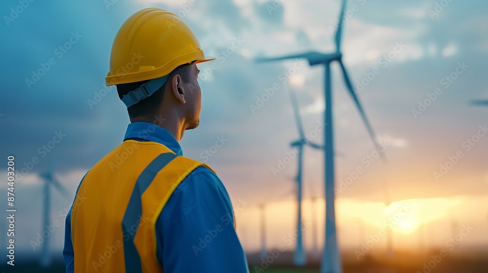 Wind turbine technician climbing a turbine, Realistic, Natural and blue tones, Detailed technician and turbine Wind turbine technician climbing a turbine, Realistic, Natural and blue tones, Detailed technician and turbine