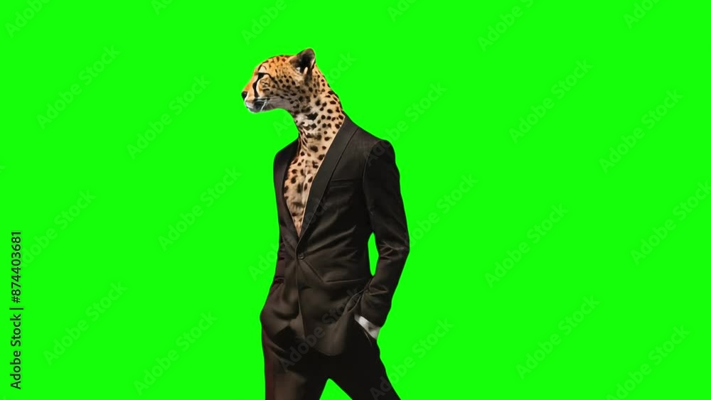 custom made wallpaper toronto digitalCheetah-Headed Human in Suit Walking on Green Background