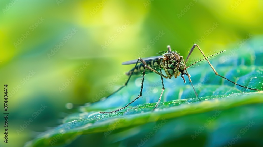 A mosquito is on a leaf. Generate AI image A mosquito is on a leaf. Generate AI image