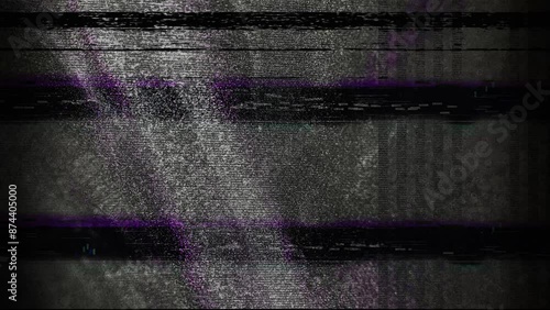 Abstract TV noise texture. No signal, black and purple, video footage