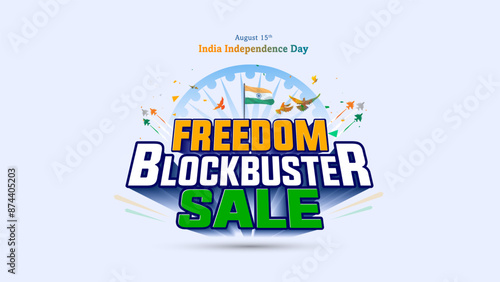 Logo for India Independence day. Holiday freedom blockbuster sale.