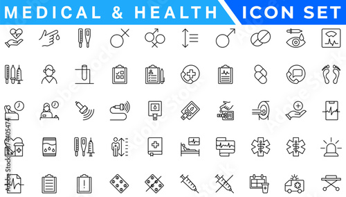 Medicine and Health outline icon set