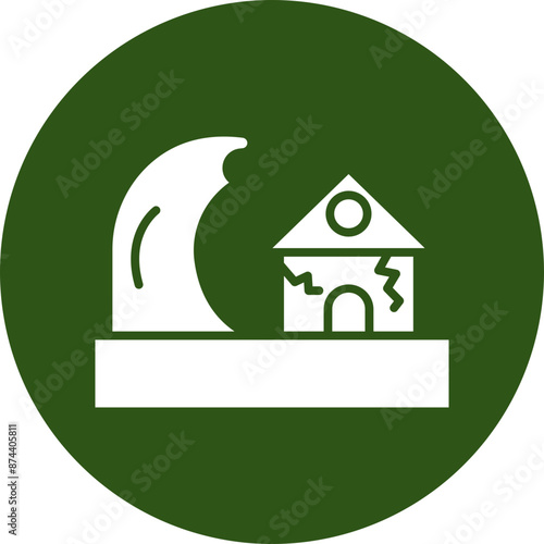 Tsunami Glyph Green Circle Icon